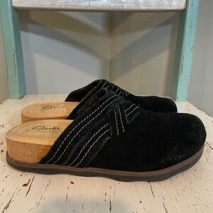 Clarks Brynn Glide Womens Black Suede Mules Clogs Slip On Comfort Shoes 6M